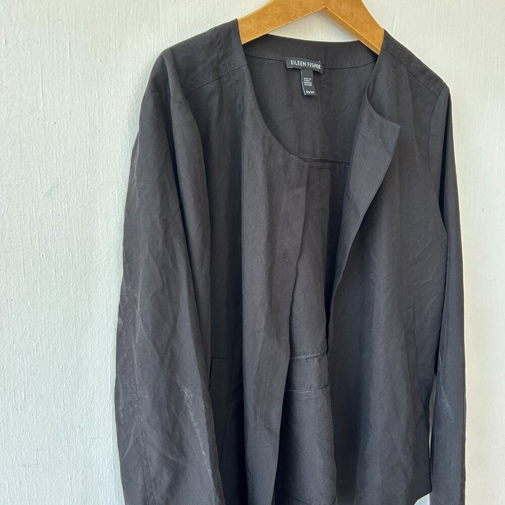 Eileen Fisher Lightweight Jacket Womens XS Black Open Pockets Minimalist Luxe